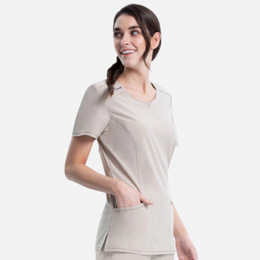 Cherokee Infinity | Women’s Split Round Neck Scrub Top in Cream | Small